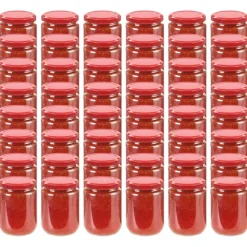 vidaXL Tarros de mermelada de vidrio con tapa roja 48 unidades 230 ml Rojo Best