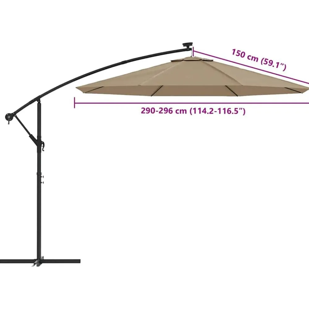 vidaXL Jardín-Tela de repuesto para sombrilla voladiza gris 300 cm