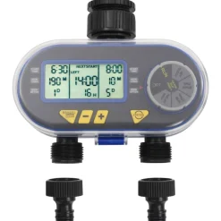 vidaXL Temporizador digital de riego automático con salida doble Clearance