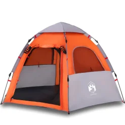 vidaXL Actividades Al Aire Libre-Tienda campaña cabaña 4 personas apertura rápida gris naranja