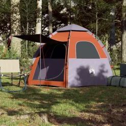 vidaXL Actividades Al Aire Libre-Tienda campaña cabaña 4 personas apertura rápida gris naranja