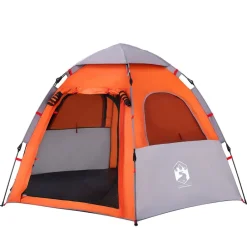 vidaXL Actividades Al Aire Libre-Tienda campaña cabaña 4 personas apertura rápida gris naranja