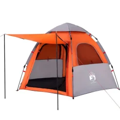 vidaXL Actividades Al Aire Libre-Tienda campaña cabaña 4 personas apertura rápida gris naranja
