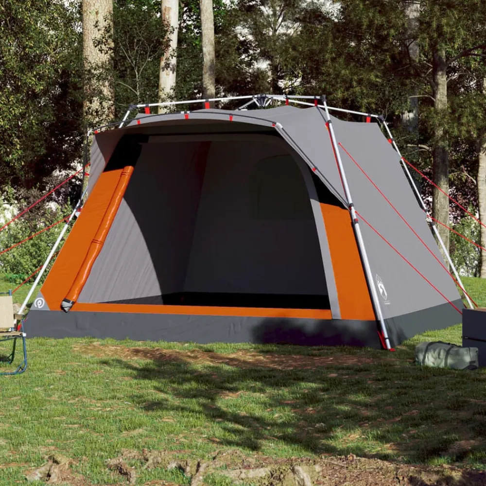 vidaXL Tienda campaña cabaña 4 personas apertura rápida gris naranja Gris y naranja Outlet