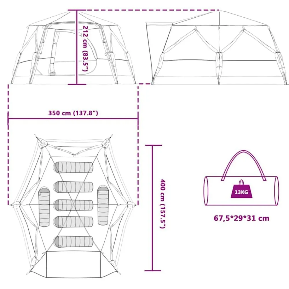 vidaXL Tienda de cabaña para 7 personas 400 x 350 x 212 cm Azul Clearance