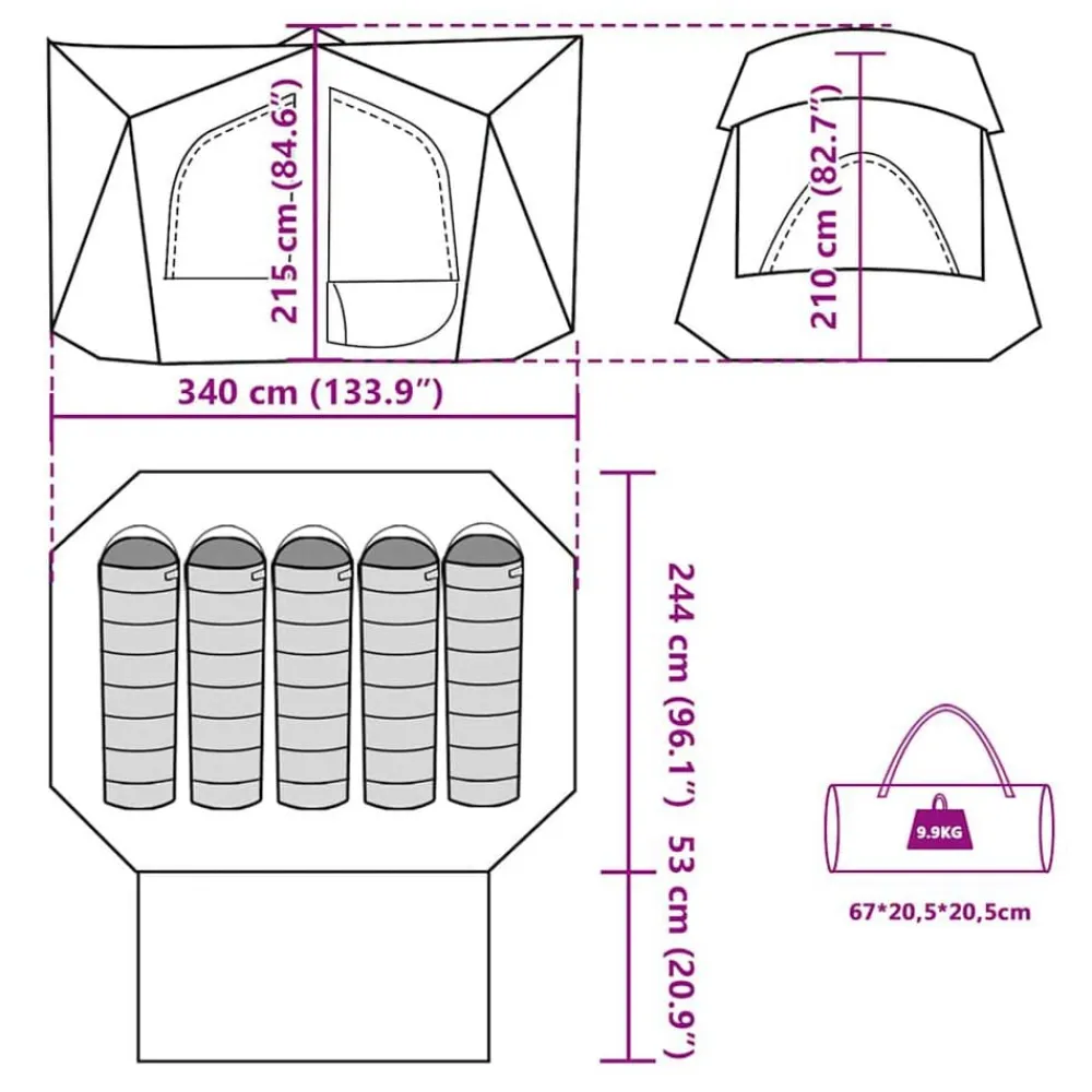 vidaXL Actividades Al Aire Libre-Tienda de campaña 5 personas impermeable