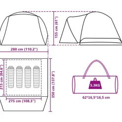 vidaXL Actividades Al Aire Libre-Tienda de campaña con porche 4 personas impermeable naranja