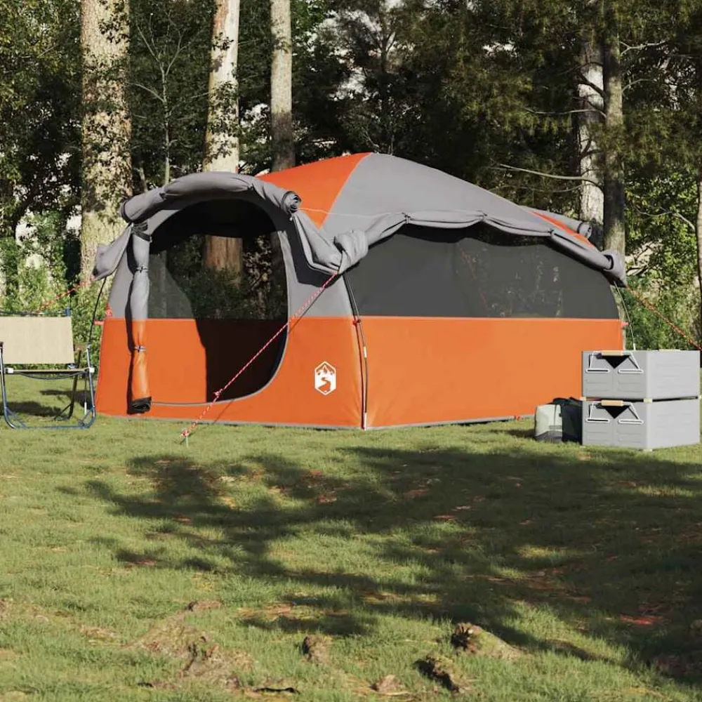 vidaXL Tienda de campaña familiar túnel 6 personas impermeable naranja Gris y naranja Discount