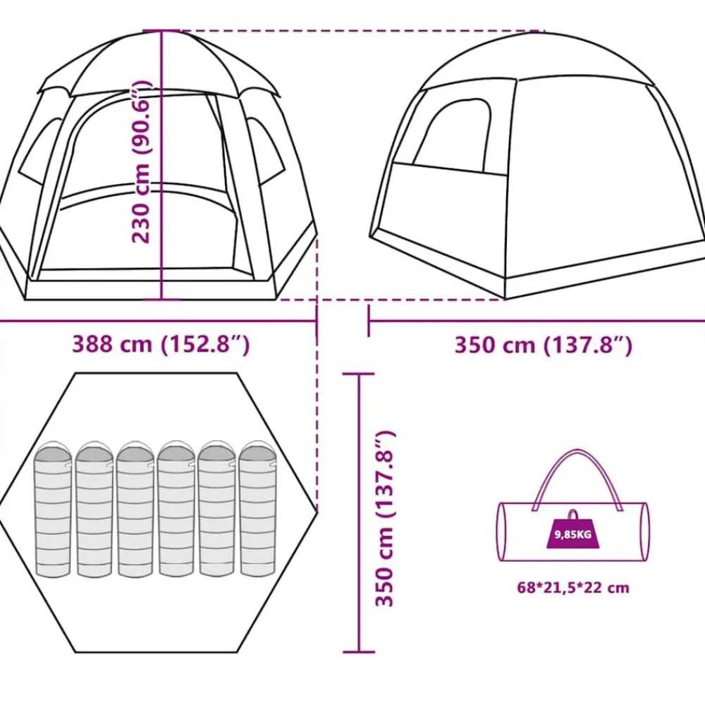 vidaXL Actividades Al Aire Libre-Tienda de campaña familiar Igloo 6 personas impermeable