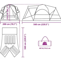 vidaXL Actividades Al Aire Libre-Tienda de campaña familiar túnel 8 personas impermeable naranja