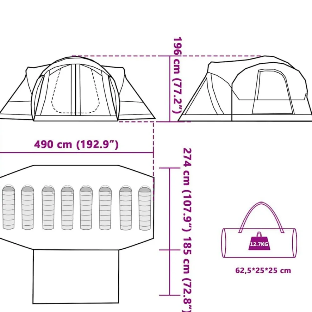 vidaXL Actividades Al Aire Libre-Tienda de campaña familiar tipi 8 personas impermeable