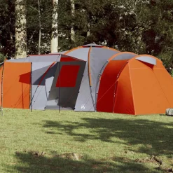 vidaXL Tienda de campaña familiar iglú 12 personas impermeable naranja Gris y naranja Clearance