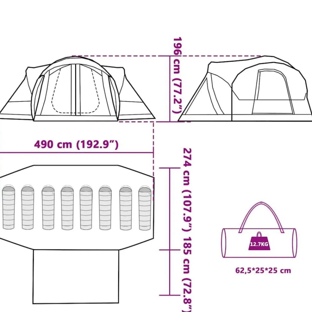 vidaXL Actividades Al Aire Libre-Tienda de campaña familiar tipi 8 personas impermeable