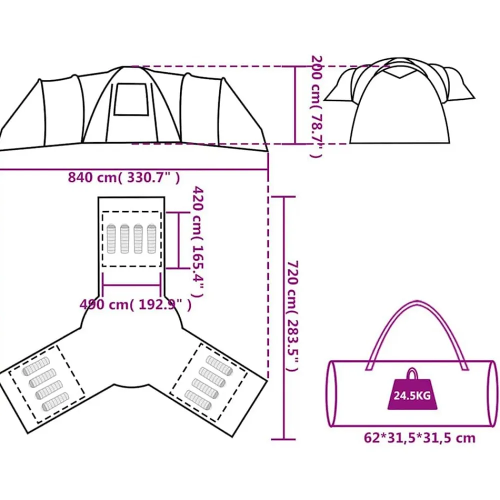 vidaXL Actividades Al Aire Libre-Tienda de campaña familiar iglú 12 personas impermeable
