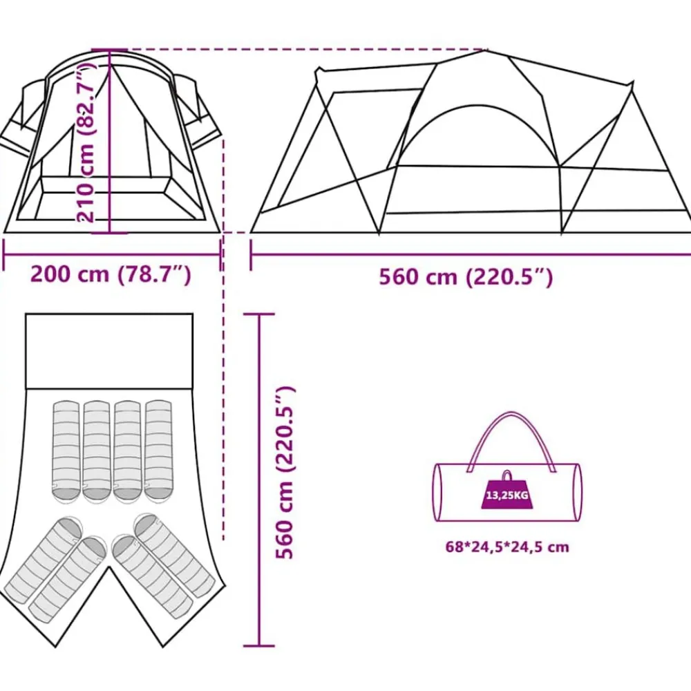 vidaXL Tienda de campaña familiar túnel 8 personas impermeable Verde Discount