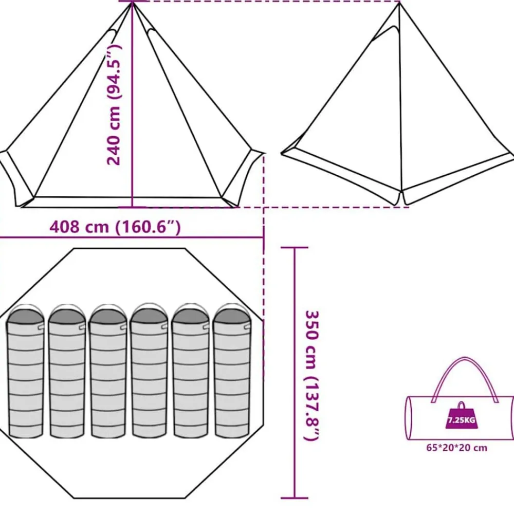 vidaXL Actividades Al Aire Libre-Tienda de campaña familiar tipi 6 personas impermeable
