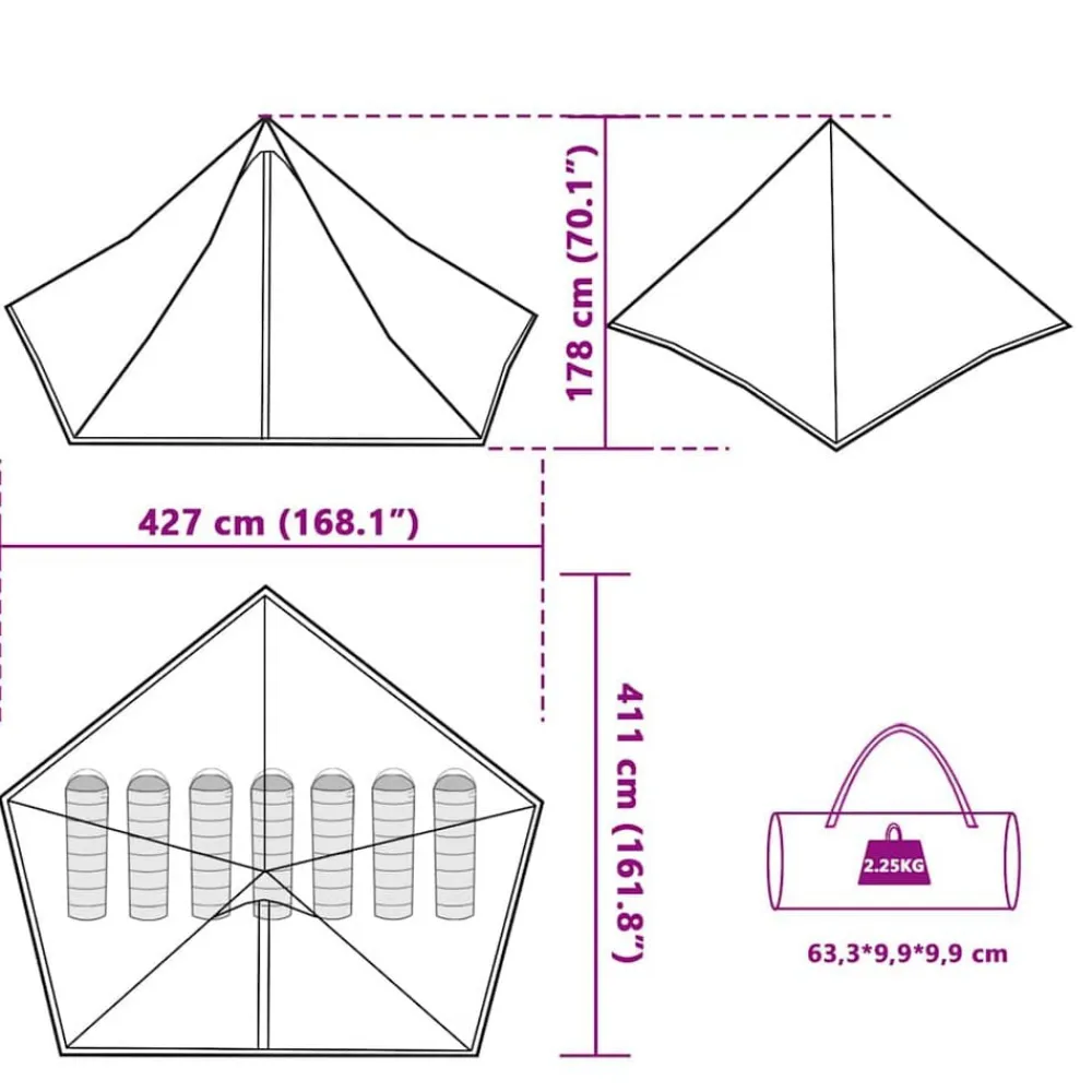 vidaXL Tienda de campaña familiar tipi 7 personas impermeable Verde Discount
