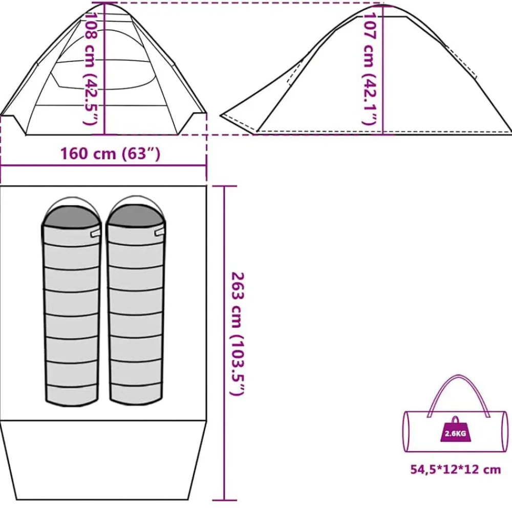 vidaXL Tienda de campaña iglú para 2 personas impermeable gris naranja Gris y naranja New