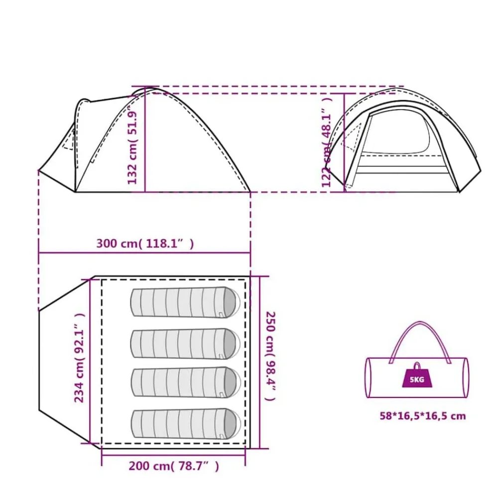 vidaXL Actividades Al Aire Libre-Tienda de campaña iglú para 4 personas impermeable