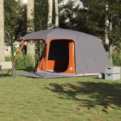 vidaXL Actividades Al Aire Libre-Tienda de campaña on porche 5 personas impermeable gris naranja