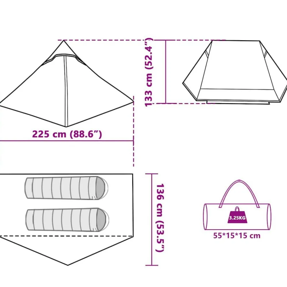 vidaXL Actividades Al Aire Libre-Tienda de campaña para 2 personas impermeable