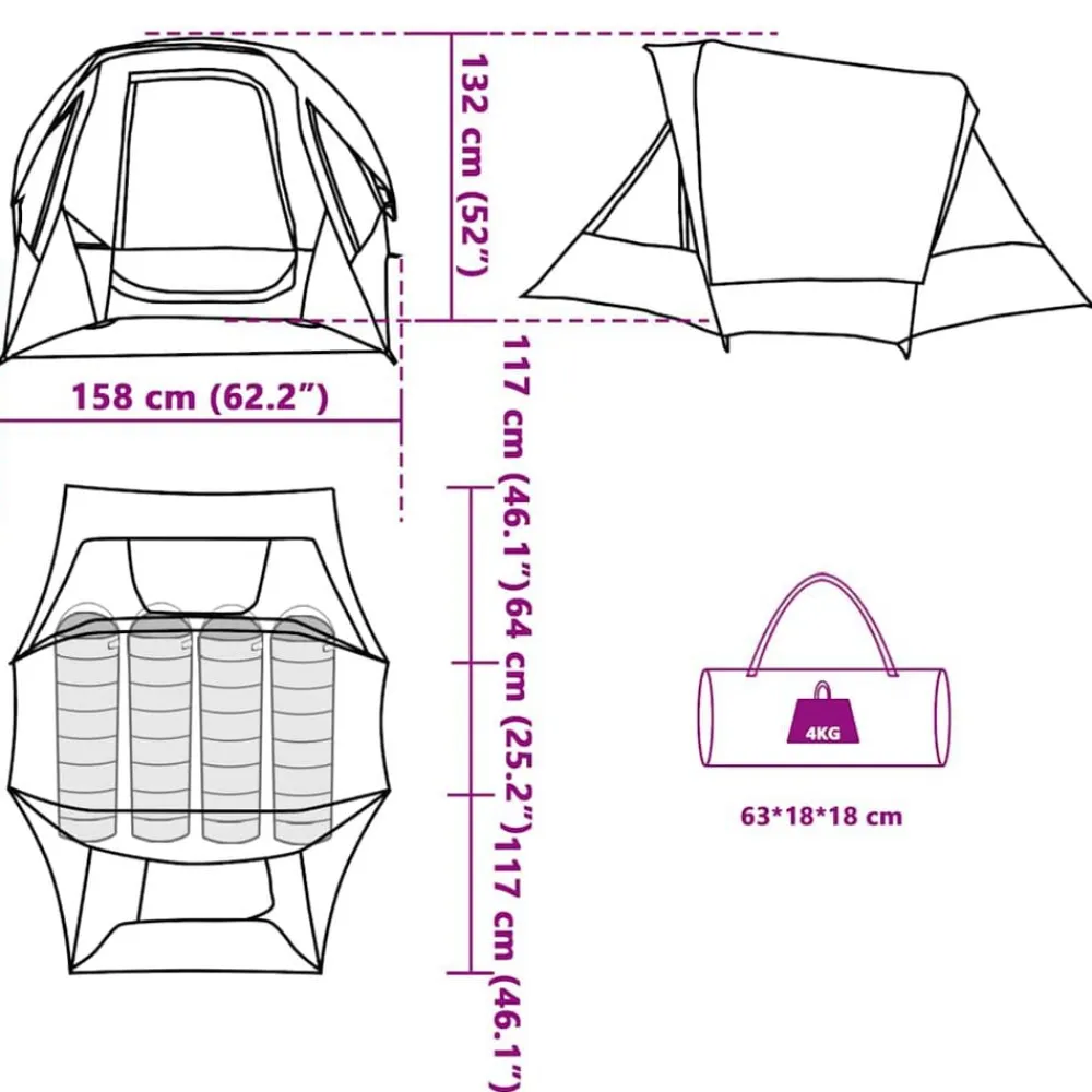 vidaXL Actividades Al Aire Libre-Tienda de campaña para 4 personas impermeable