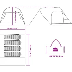 vidaXL Actividades Al Aire Libre-Tienda de campaña para 4 personas 455 x 252 x 178 cm