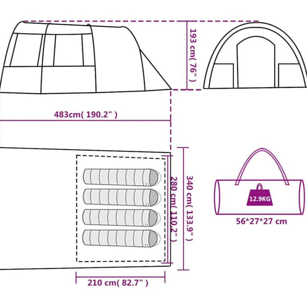 vidaXL Tienda de campaña túnel para 4 personas impermeable Verde Best