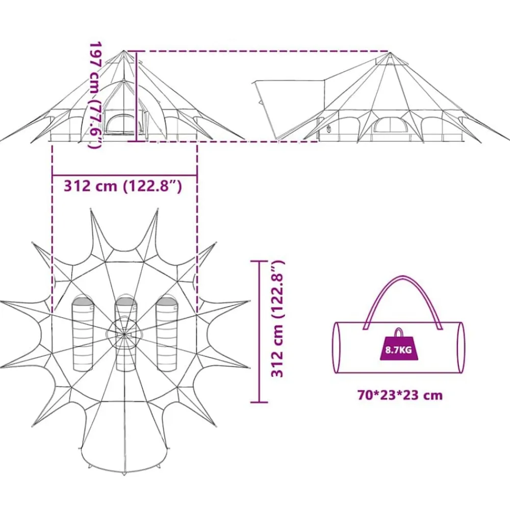 vidaXL Actividades Al Aire Libre-Tienda de campaña tipo teepee para 3 personas y gris