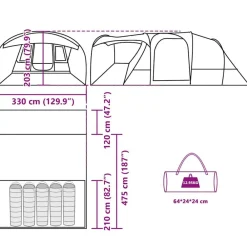 vidaXL Tienda de campaña túnel para 5 personas impermeable Verde Clearance