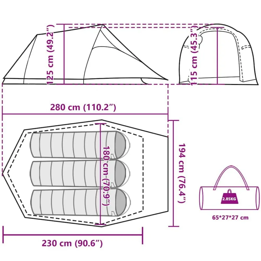 vidaXL Actividades Al Aire Libre-Tienda de campaña túnel para 3 personas impermeable marrón