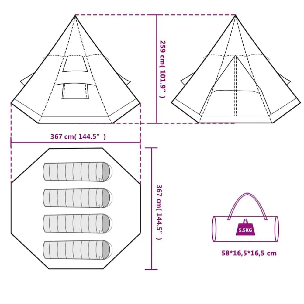 vidaXL Tienda de campaña tipi para 4 personas impermeable Naranja Hot