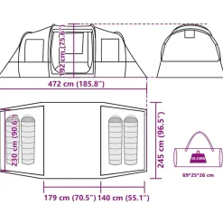 vidaXL Actividades Al Aire Libre-Tienda de campaña túnel para 4 personas impermeable