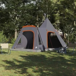vidaXL Tienda de campaña tipo teepee para 5 personas Gris y naranja Outlet