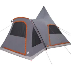 vidaXL Tienda de campaña tipo teepee para 5 personas Gris y naranja Outlet