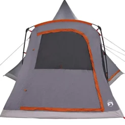 vidaXL Tienda de campaña tipo teepee para 5 personas Gris y naranja Outlet