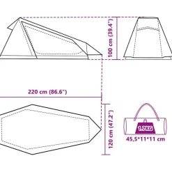 vidaXL Actividades Al Aire Libre-Tienda de campaña túnel para 1 persona impermeable