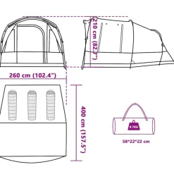 vidaXL Actividades Al Aire Libre-Tienda de campaña túnel para 3 personas impermeable