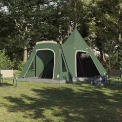 vidaXL Tienda de campaña tipo teepee para 5 personas con techo Verde Sale