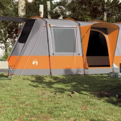 vidaXL Tienda de camping con túnel 4 personas impermeable gris naranja Gris y naranja Clearance