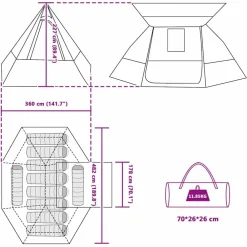 vidaXL Tienda de camping con techo 482 x 360 x 227 cm tafetán Verde Discount