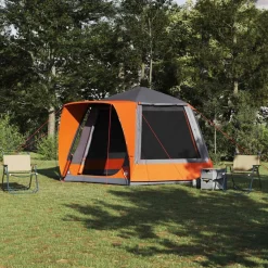 vidaXL Tienda de camping 420 x 420 x 227 cm Poliéster Gris y naranja New