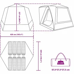 vidaXL Tienda de camping 420 x 420 x 227 cm Poliéster Gris y naranja New