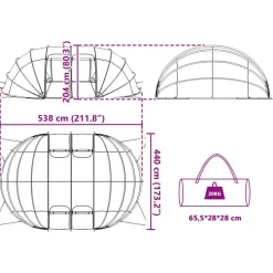 vidaXL Piscina Y Spa-Tienda de piscina tipo cúpula 538 x 440 x 204 cm