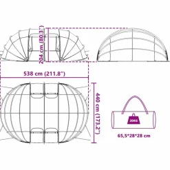 vidaXL Piscina Y Spa-Tienda de piscina tipo cúpula 538 x 440 x 204 cm