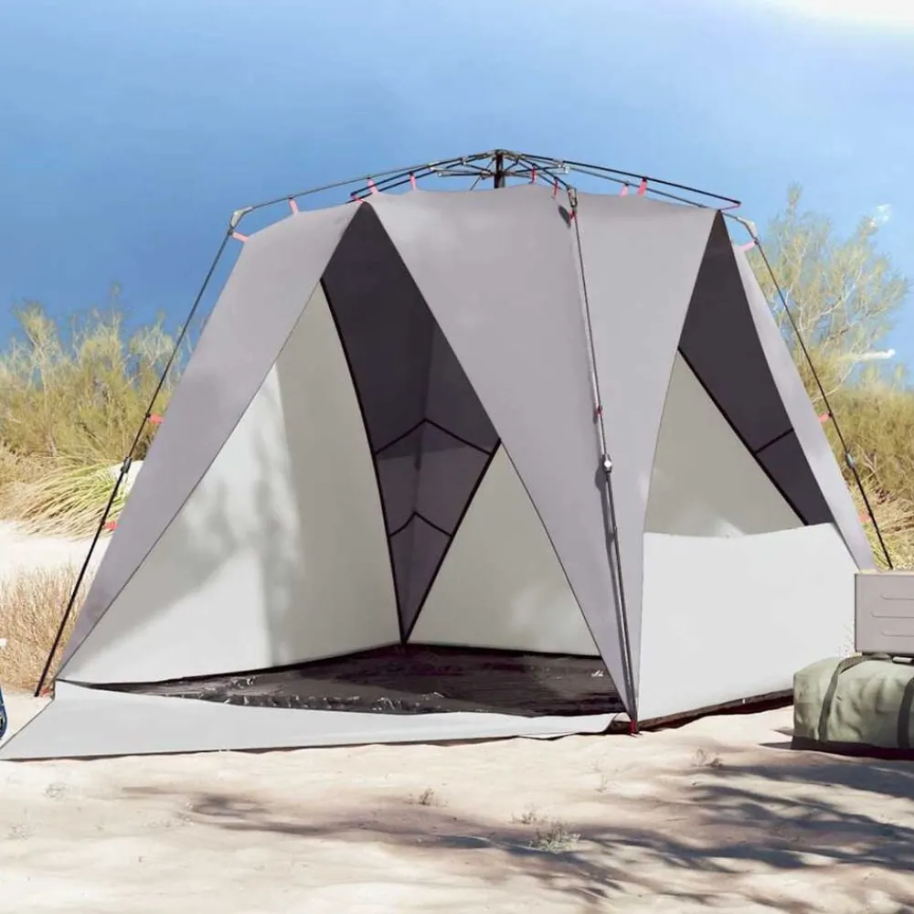 vidaXL Tienda de playa 4 personas impermeable apertura rápida Gris New