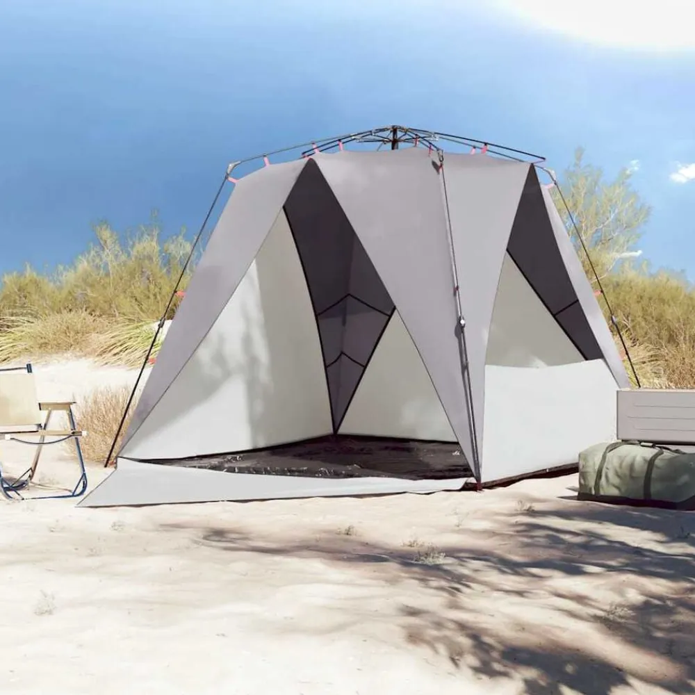 vidaXL Tienda de playa 4 personas impermeable apertura rápida Gris New