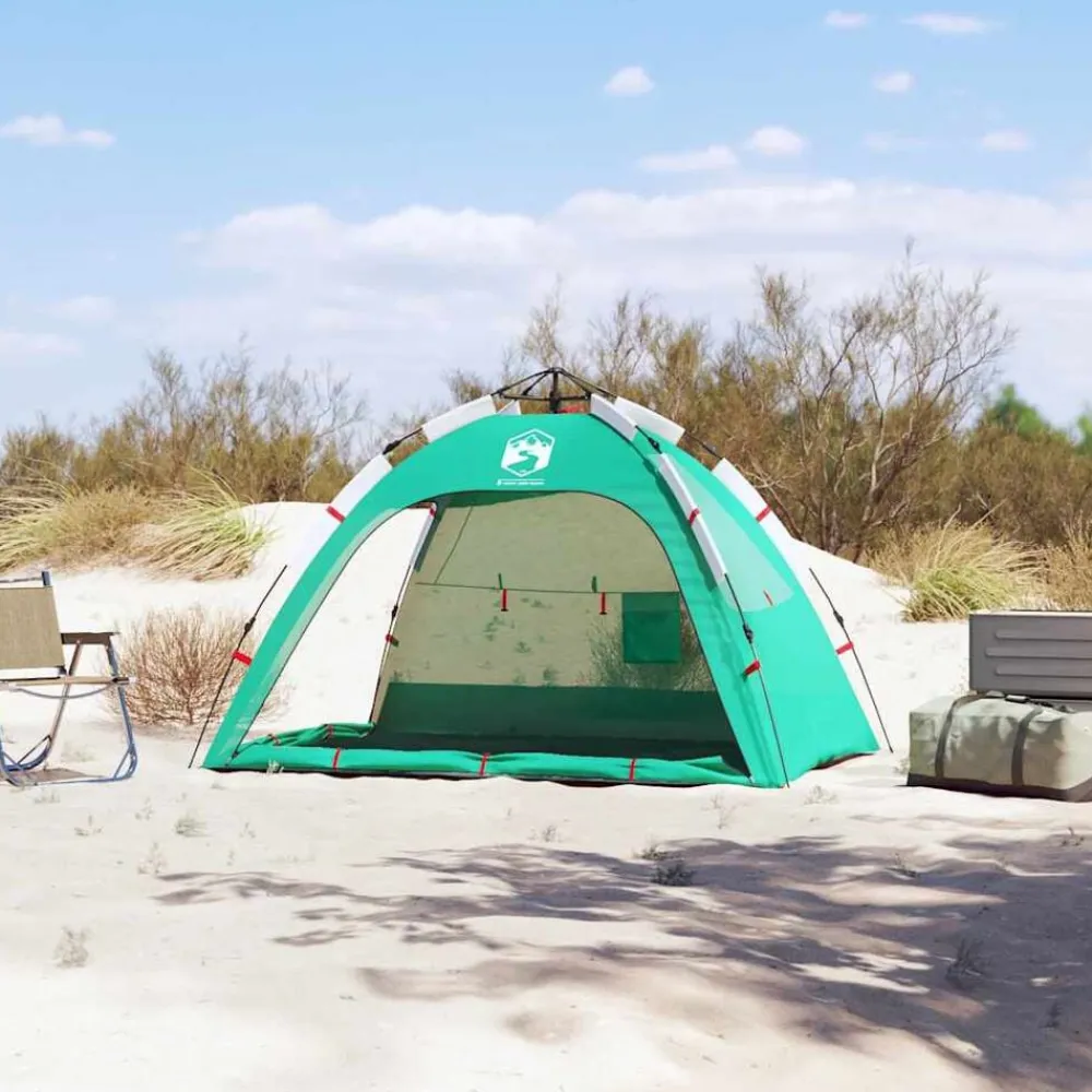 vidaXL Tienda de playa 2 personas impermeable apertura rápida Verde New