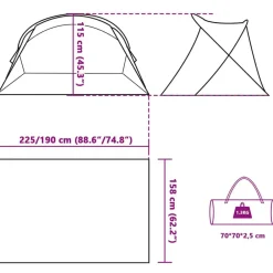 vidaXL Actividades Al Aire Libre-Tienda de playa 2 personas impermeable apertura rápida verde