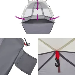 vidaXL Tienda de playa 2 personas impermeable apertura rápida Gris Clearance